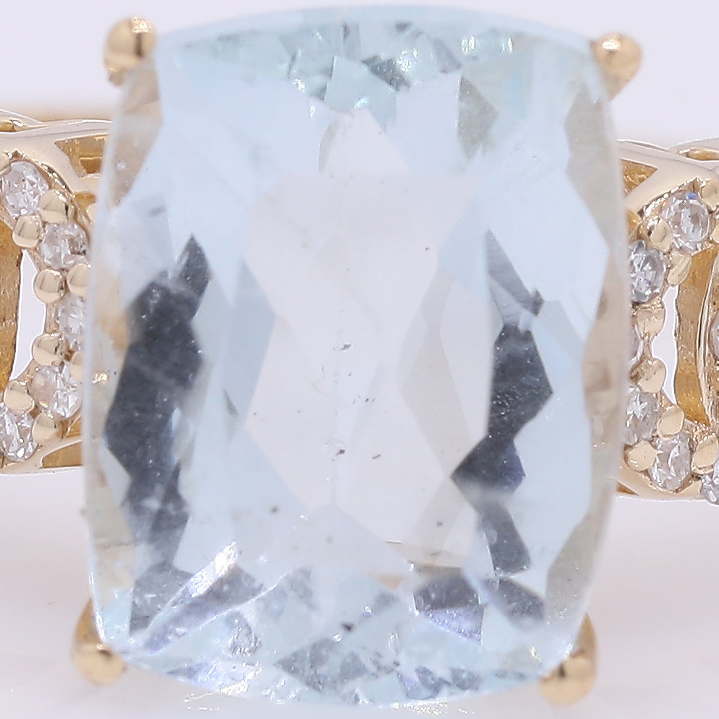2.97 Ct Cushion Mixed Cut Natural Aquamarine 14K Gold Ring
