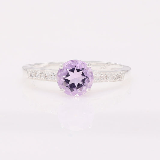 1.20 Ct Round Amethyst 925 Silver Ring