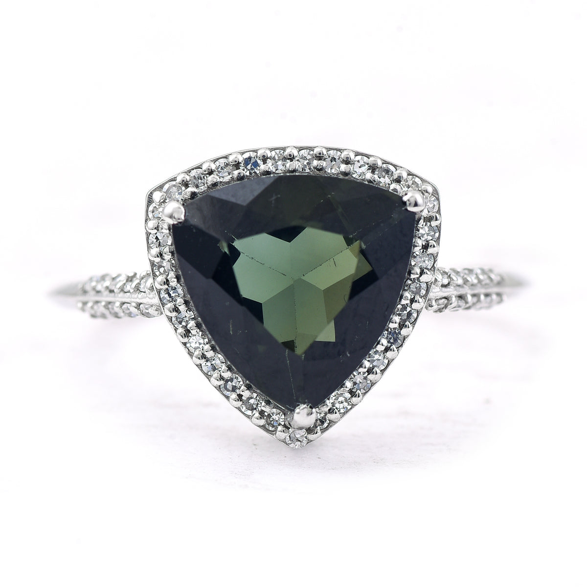 2.36 Ct Triangle Mixed Cut Natural Green Tourmaline 950 Platinum Ring