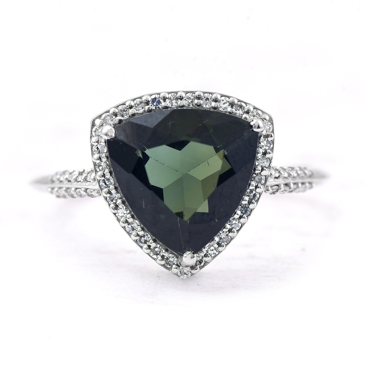 2.36 Ct Triangle Mixed Cut Natural Green Tourmaline 950 Platinum Ring