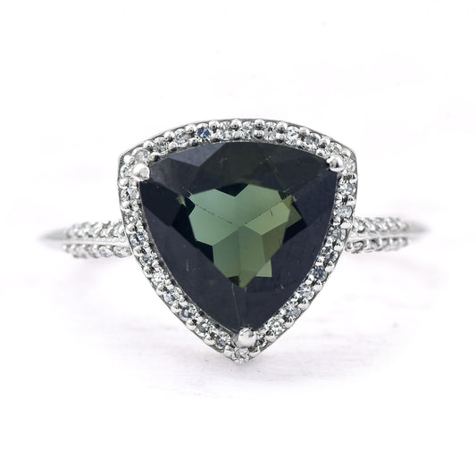 2.36 Ct Triangle Mixed Cut Natural Green Tourmaline 950 Platinum Ring