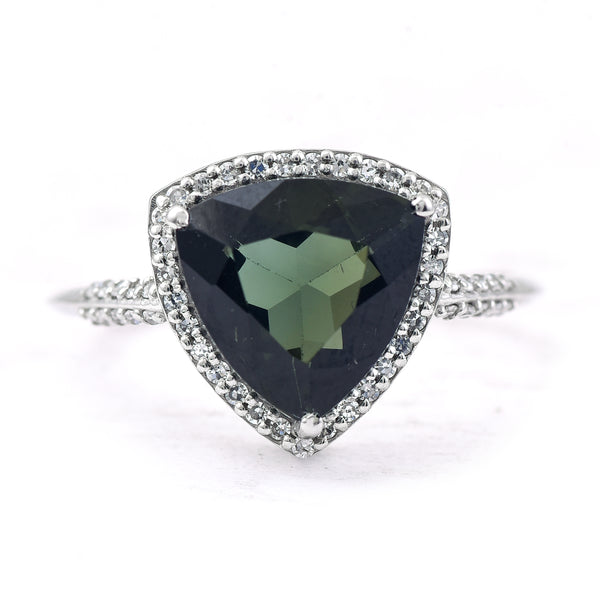2.36 Ct Triangle Mixed Cut Natural Green Tourmaline 950 Platinum Ring