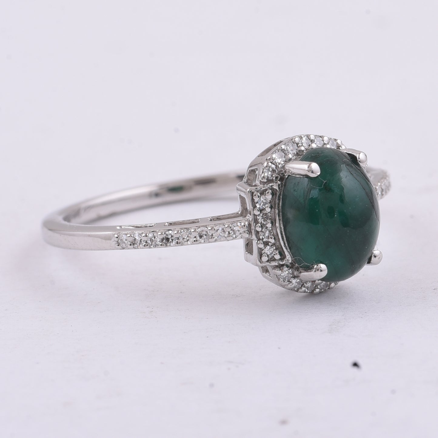 1.63 Ct Oval Cabochon Cut Natural Emerald 950 Platinum Ring