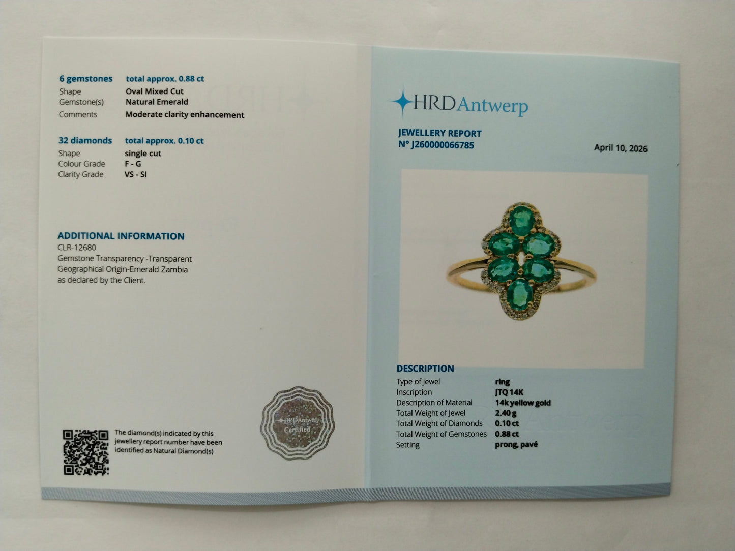 0.98 Ct Oval Mixed Cut Natural Emerald 14K Gold Ring