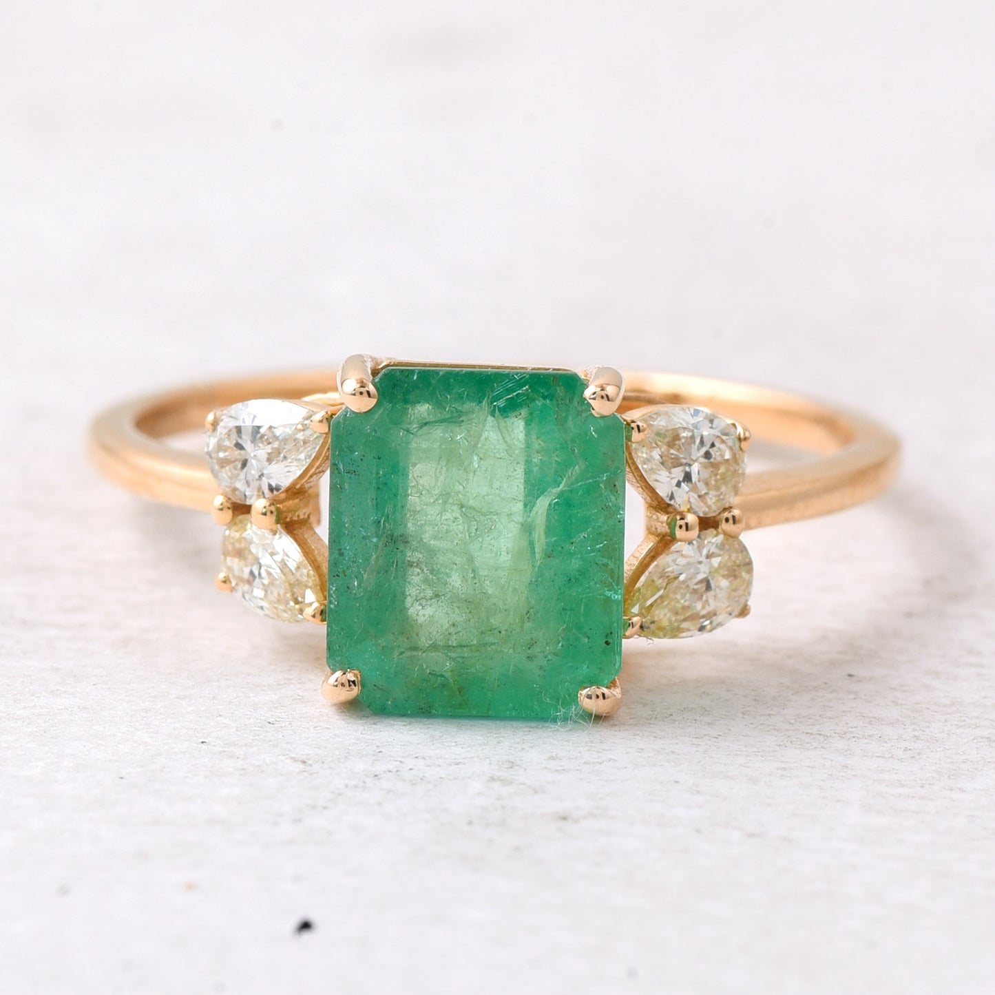 2.21 Ct Octagon Step Cut Natural Emerald 14K Gold Ring