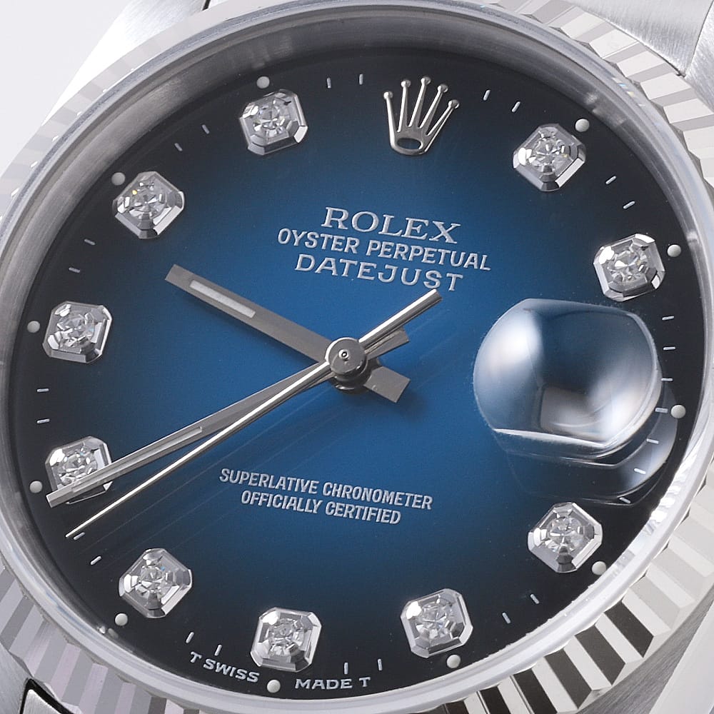 Pre-owned Rolex Datejust 16234G with 10 Diamonds, Blue Gradient, W Serial, Men's