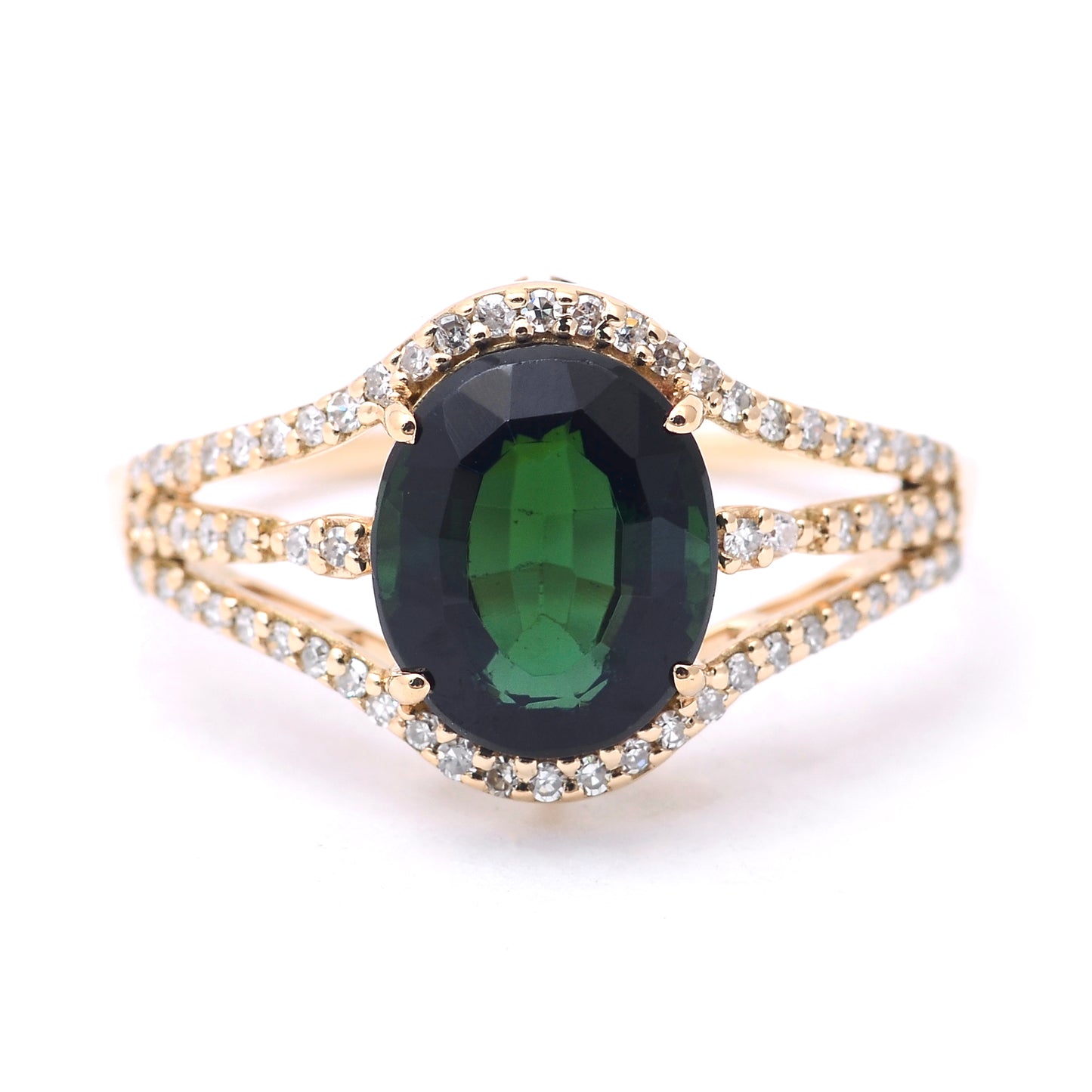 2.64 Ct Oval Mixed Cut Natural Tourmaline 14K Gold Ring