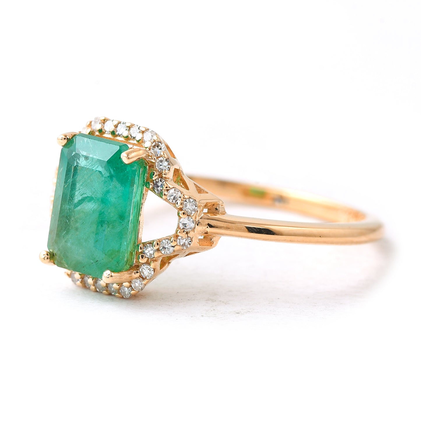 1.76 Ct Octagon Step Cut Natural Emerald 14K Gold Ring