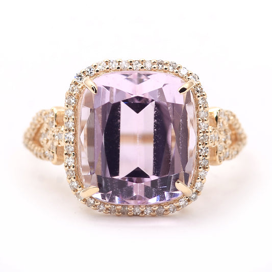 8.68 Ct Cushion Mixed Cut Natural Kunzite 14K Gold Ring
