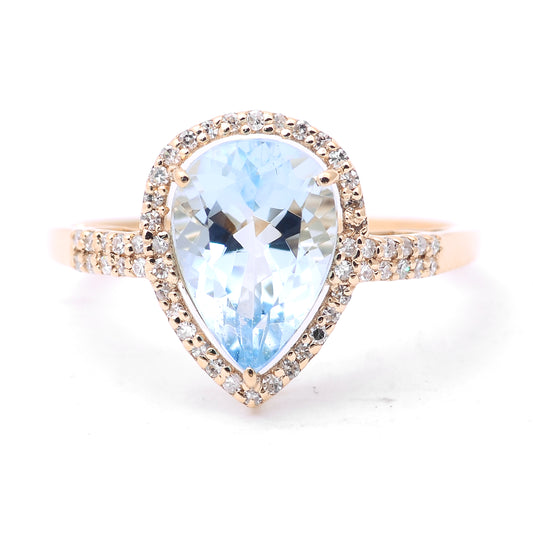 2.10 Ct Pear Mixed Cut Natural Aquamarine 14K Gold Ring