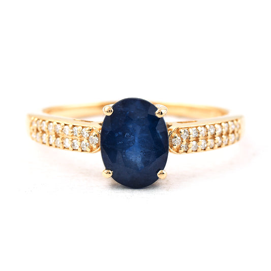 1.88 Ct Oval Mixed Cut Natural Sapphire 14K Gold Ring