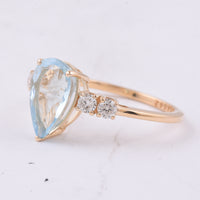 2.24 Ct Pear Natural Aquamarine 14K Gold Ring
