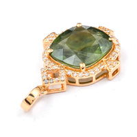 4.45 Ct Cushion Mixed Cut Natural Green Sapphire 14K Gold Pendant