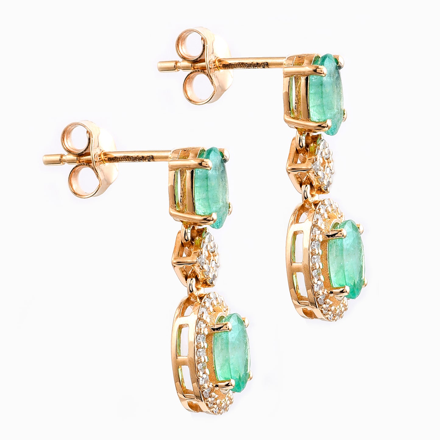 2.08 Ct Oval Mixed Cut Natural Emerald 14K Gold Earrings
