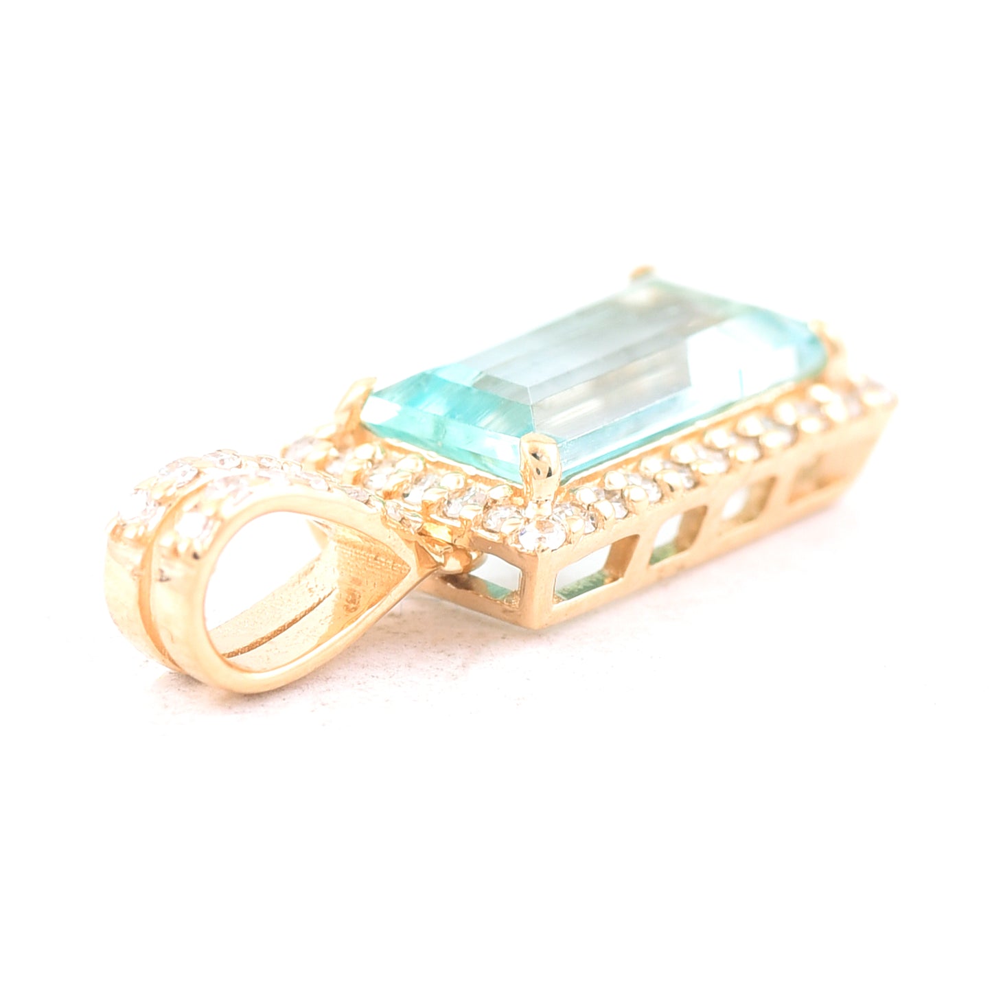 1.06 Ct Rectangle Step Cut Natural Emerald 14K Gold Pendant