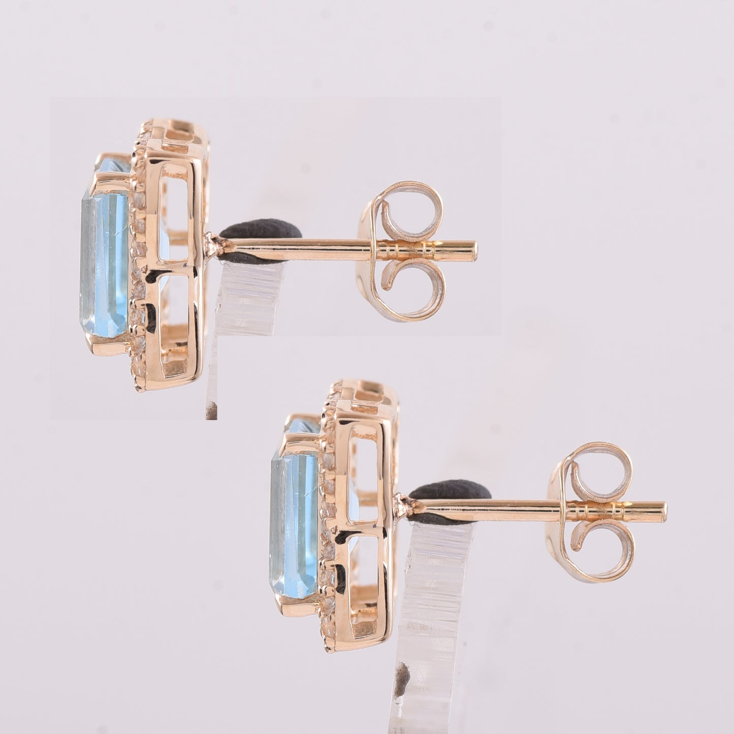 2.59 Ct Octagon Blue Topaz 9K Gold Earrings
