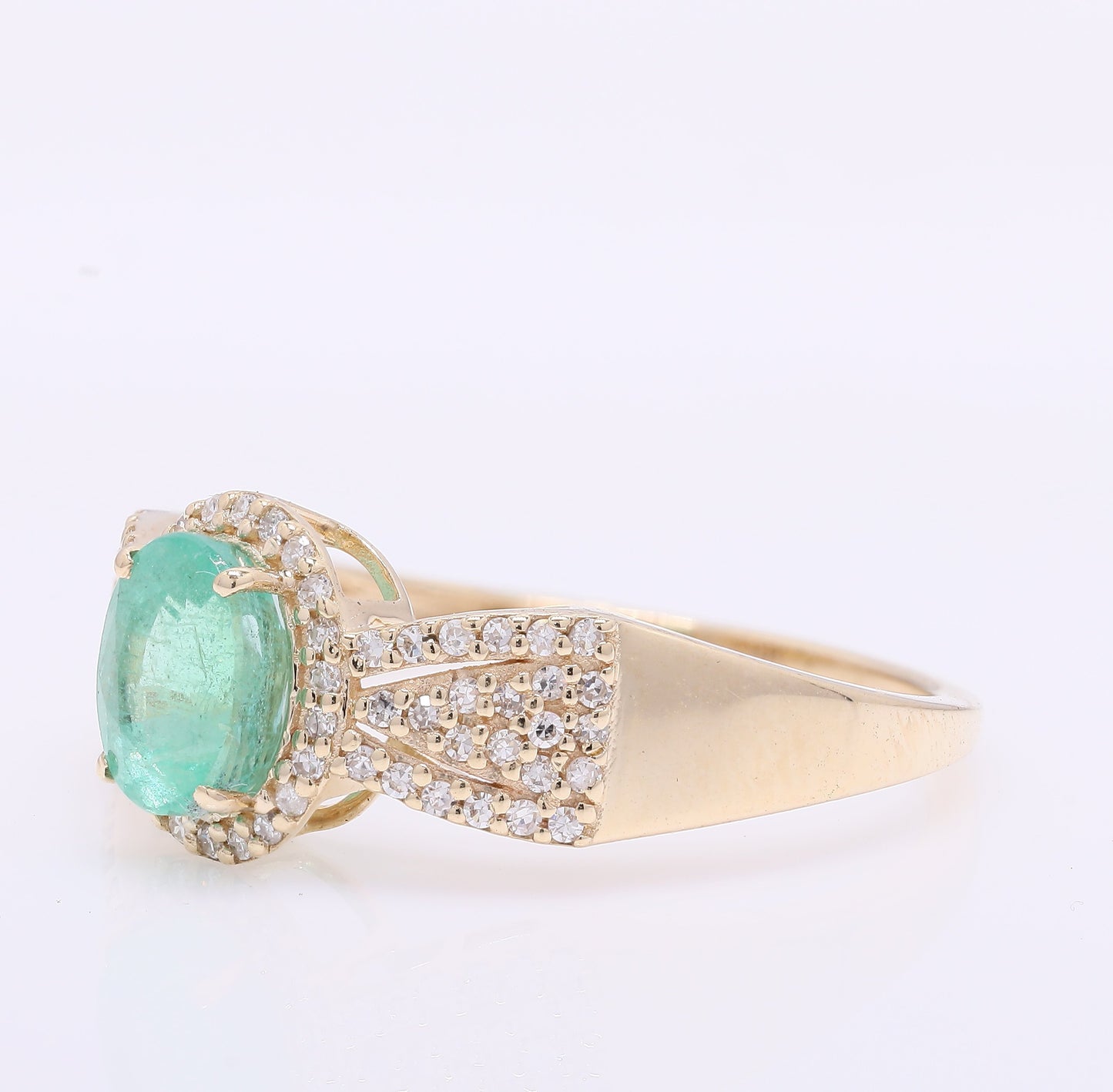1.38 Ct Oval Mixed Cut Natural Emerald 14K Gold Ring