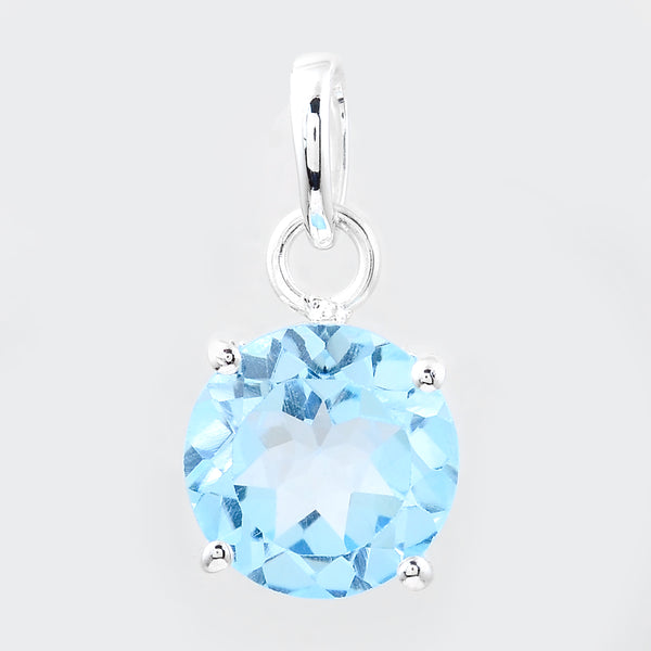 3.25 Ct Round Blue Topaz, 925 Sterling Silver Pendant