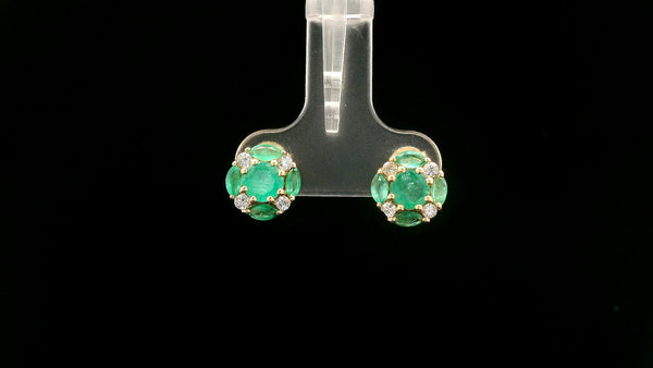 1.57 Ct Round Emerald 14K Gold Earrings