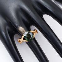 3.23 Ct Cushion Mixed Cut Natural Green Sapphire 14K Gold Ring