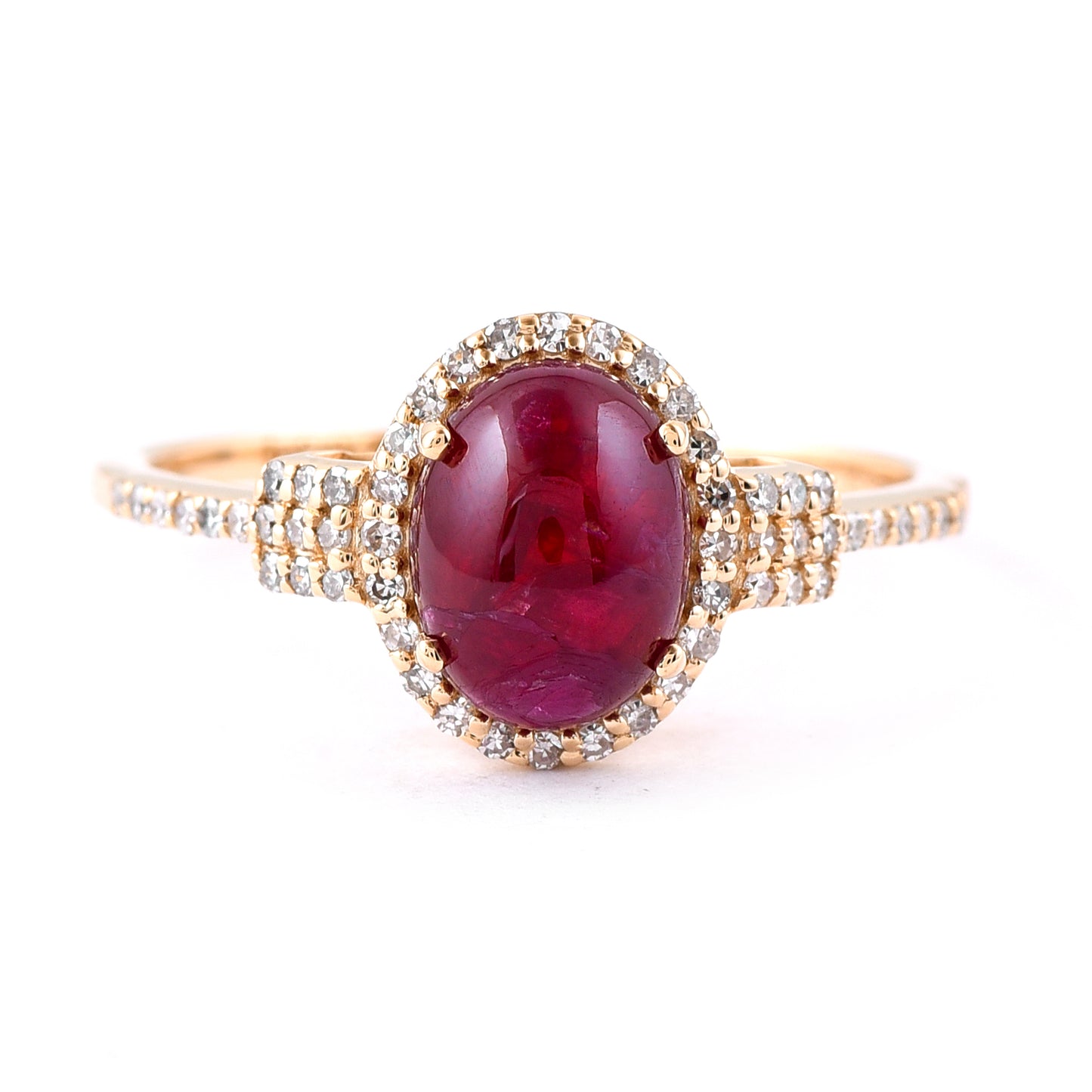 2.39 Ct Oval Cabochon Cut Natural Ruby 14K Gold Ring