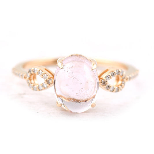 2.50 Ct Oval Cabochon Cut Natural Pink Tourmaline 14K Gold Ring