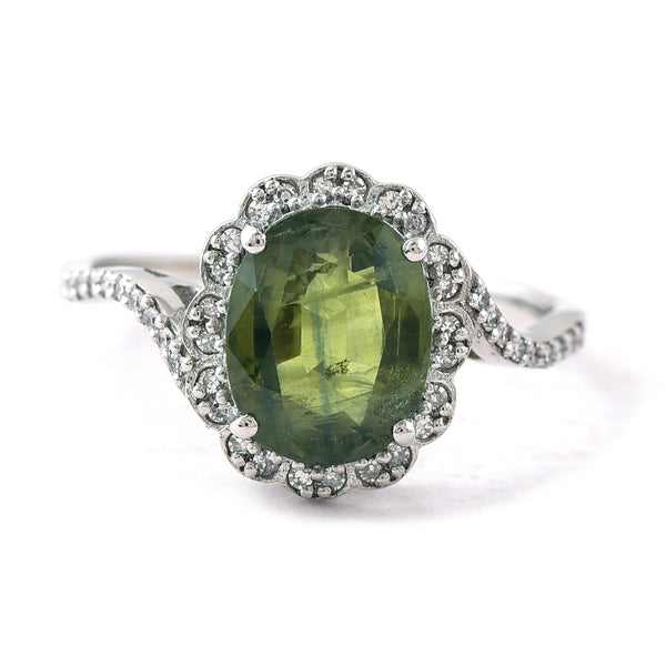 3.13 Ct Oval Mixed Cut Natural Green Sapphire 950 Platinum Ring