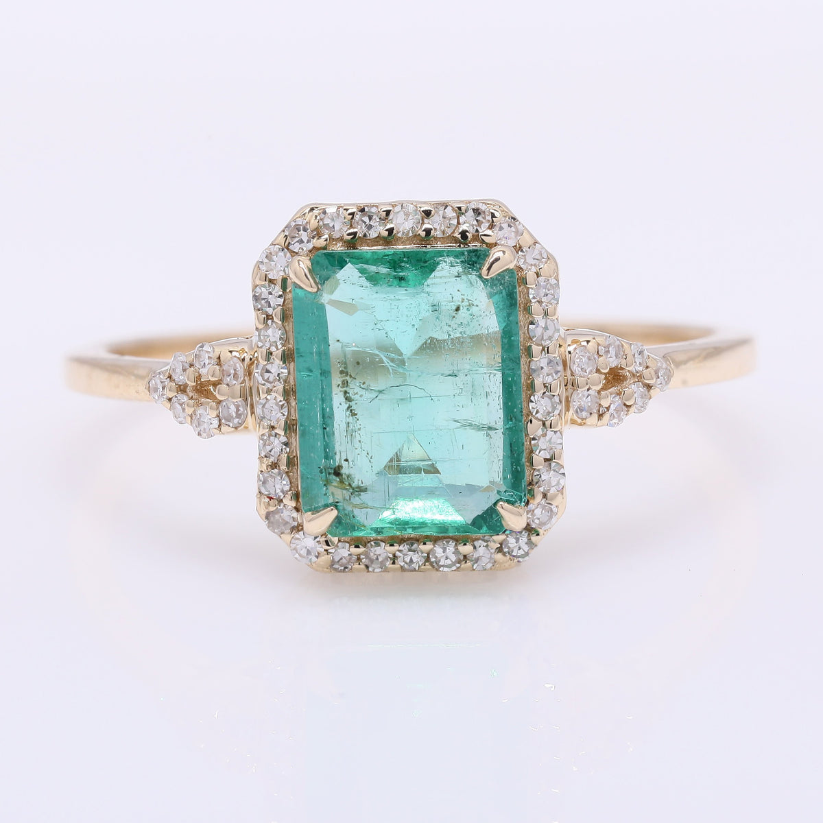 1.58 Ct Octagon Step Cut Natural Emerald 14K Gold Ring