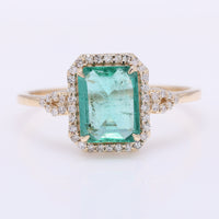1.58 Ct Octagon Step Cut Natural Emerald 14K Gold Ring