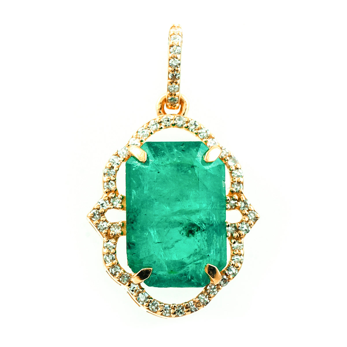 3.05 Ct Octagon Step Cut Natural Emerald 14K Gold Pendant