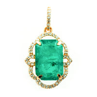 3.05 Ct Octagon Step Cut Natural Emerald 14K Gold Pendant