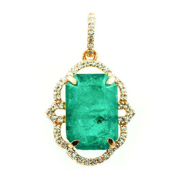 3.05 Ct Octagon Step Cut Natural Emerald 14K Gold Pendant