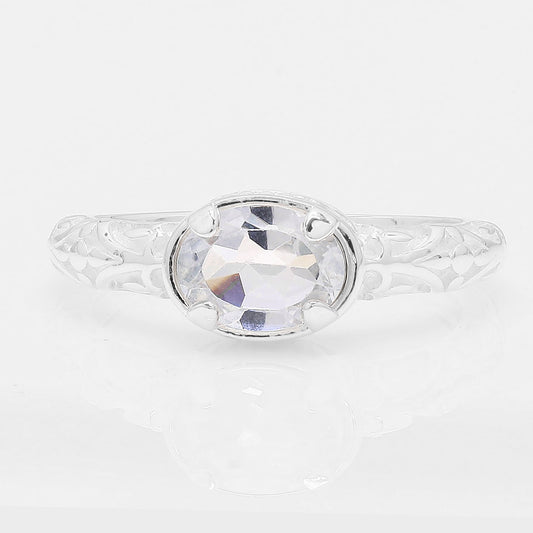 1.55 Ct Oval White Topaz 925 Silver Ring