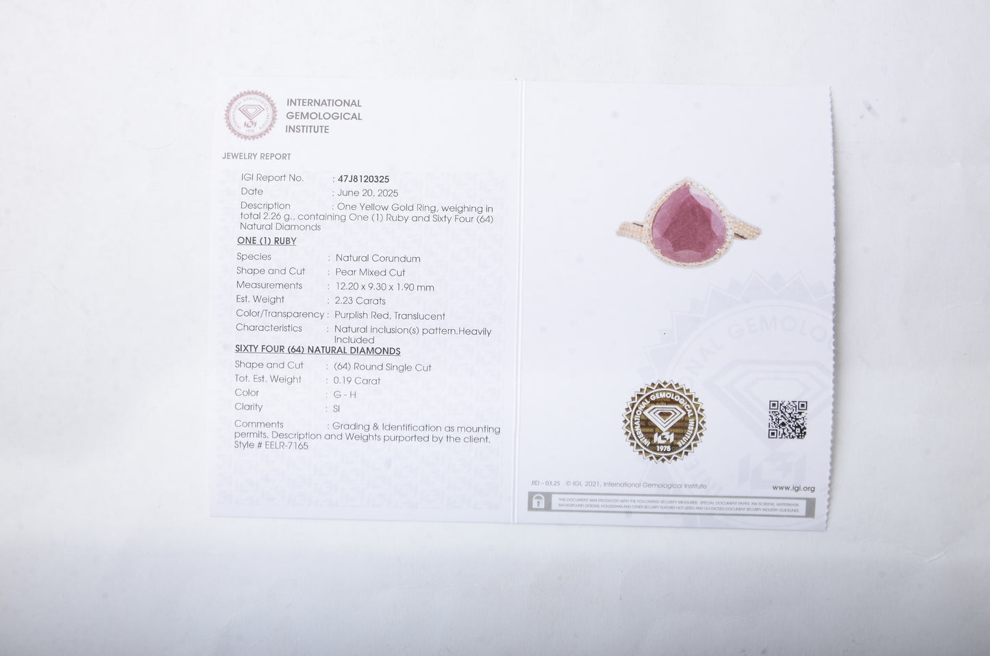 2.42 Ct Pear Mixed Cut Natural Corundum Ruby 14K Gold Ring