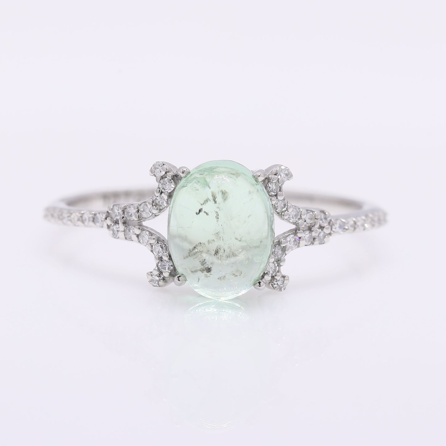 1.95 Ct Oval Cabochon Cut Natural Tourmaline 950 Platinum Ring