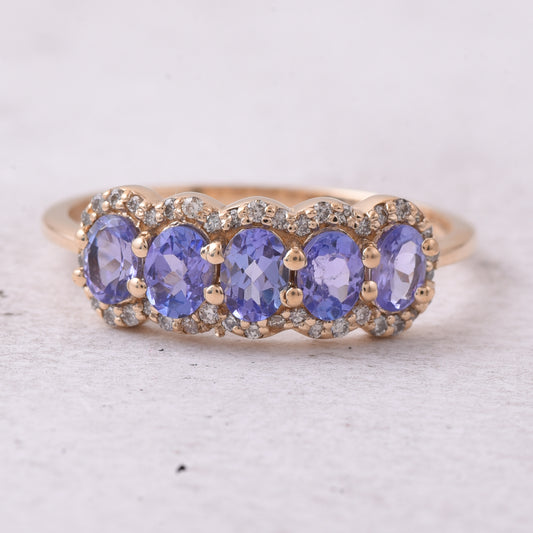 1.05 Ct Oval Mixed Cut Natural Tanzanite 14K Gold Ring