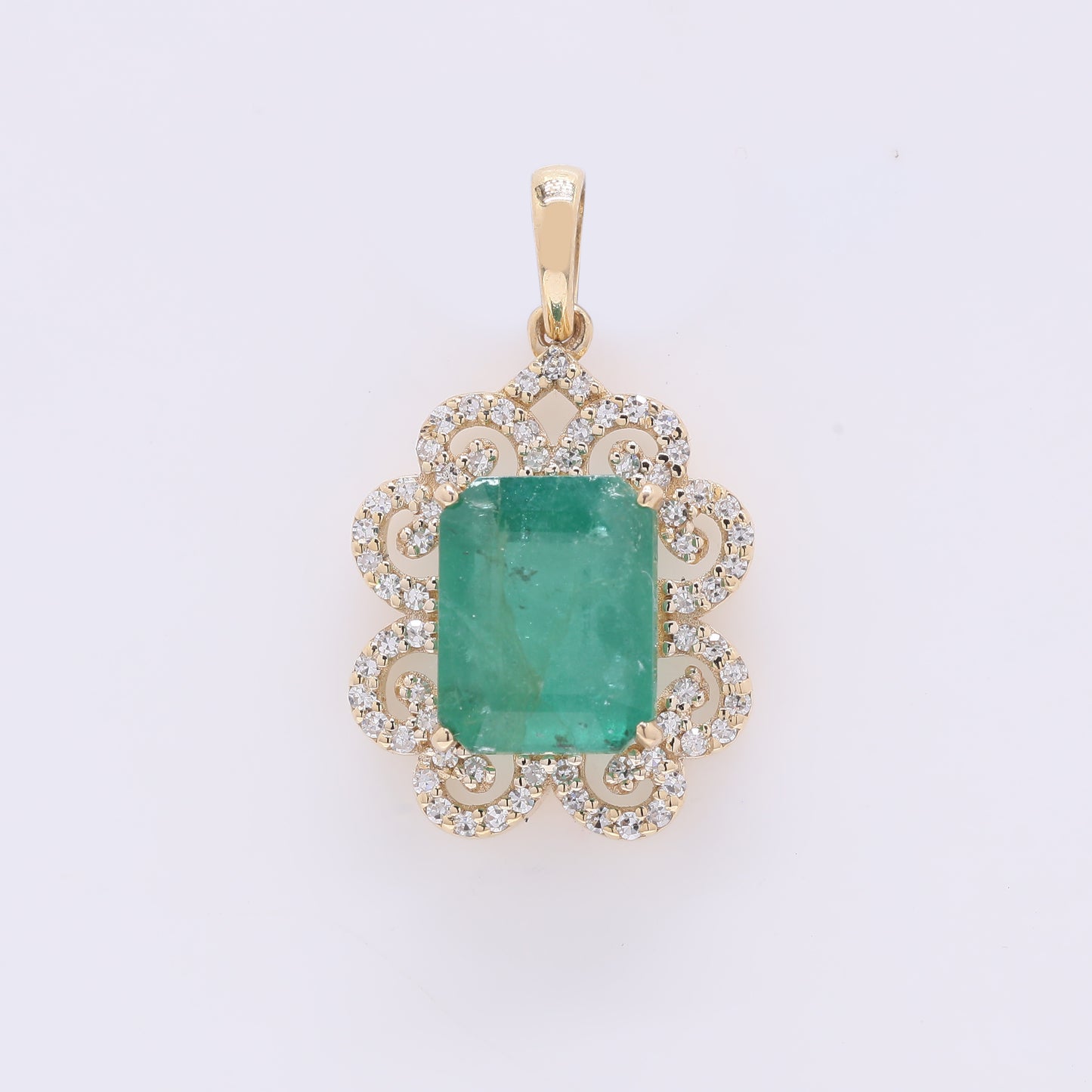 2.95 Ct Octagon Step Cut Natural Emerald 14K Gold Pendant