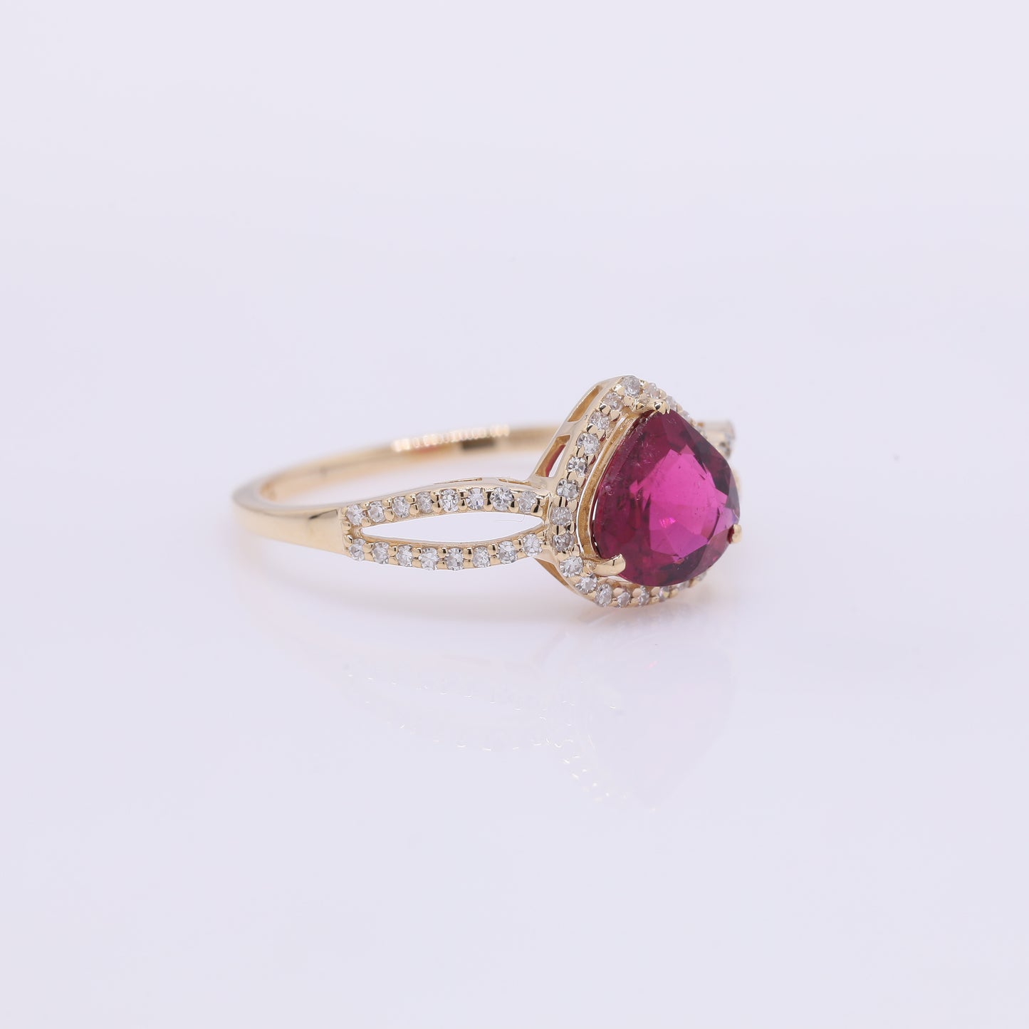 1.26 Ct Pear Mixed Cut Natural Rubellite 14K Gold Ring
