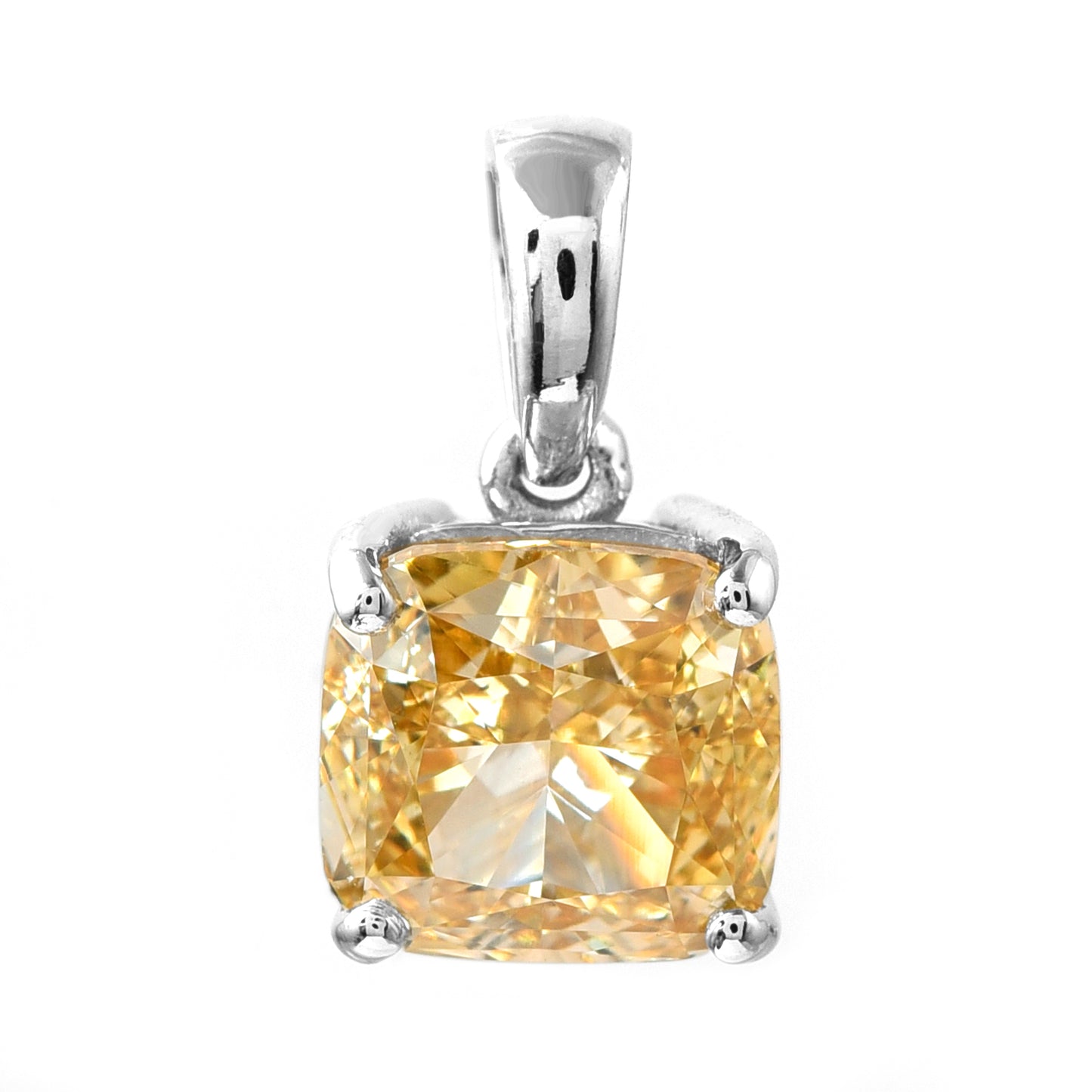 1.99 Ct Square Cushion Modified Brilliant Yellow Lab Grown Diamond 950 Platinum Pendant