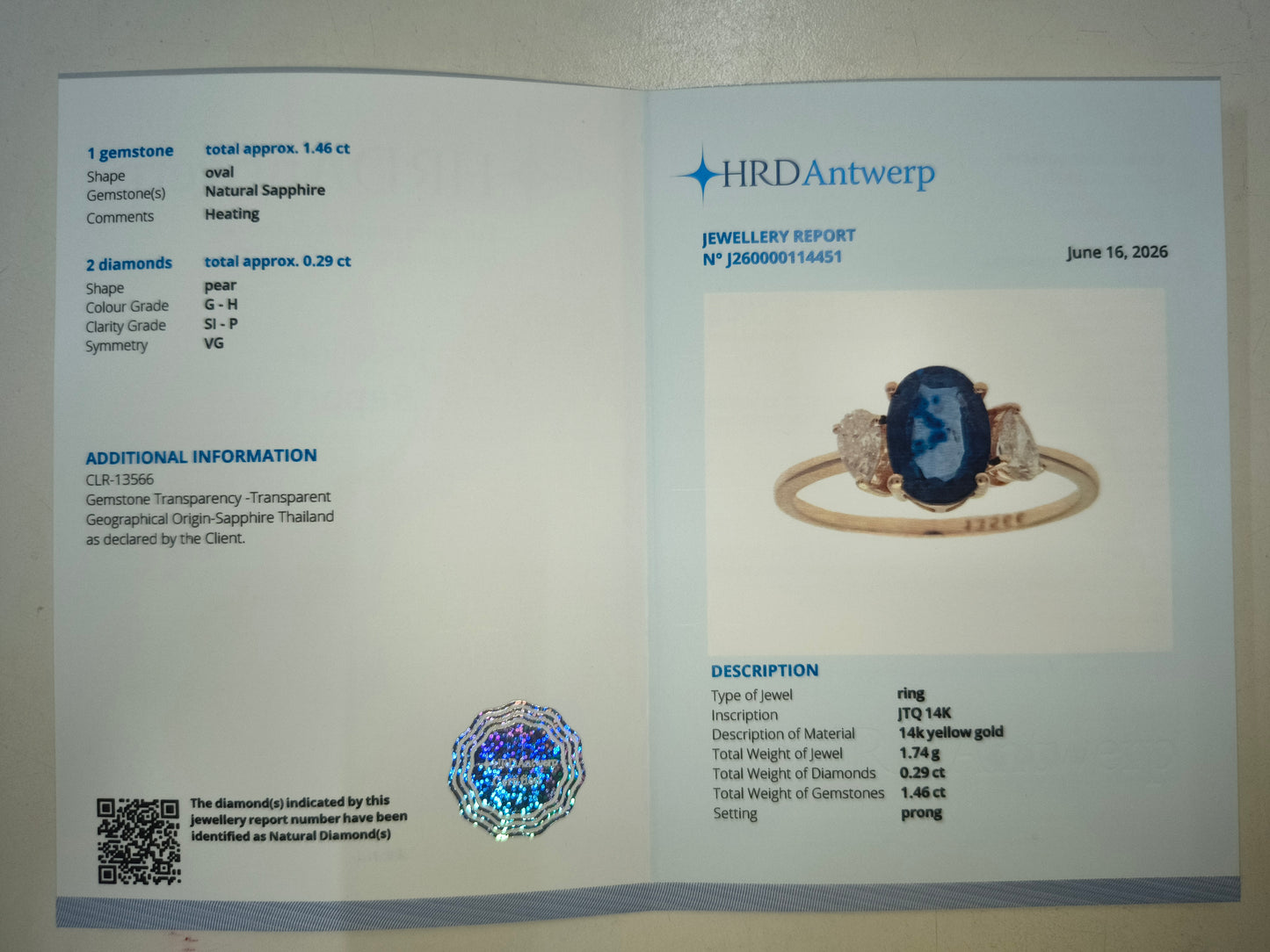 1.75 Ct Oval Natural Sapphire 14K Gold Ring