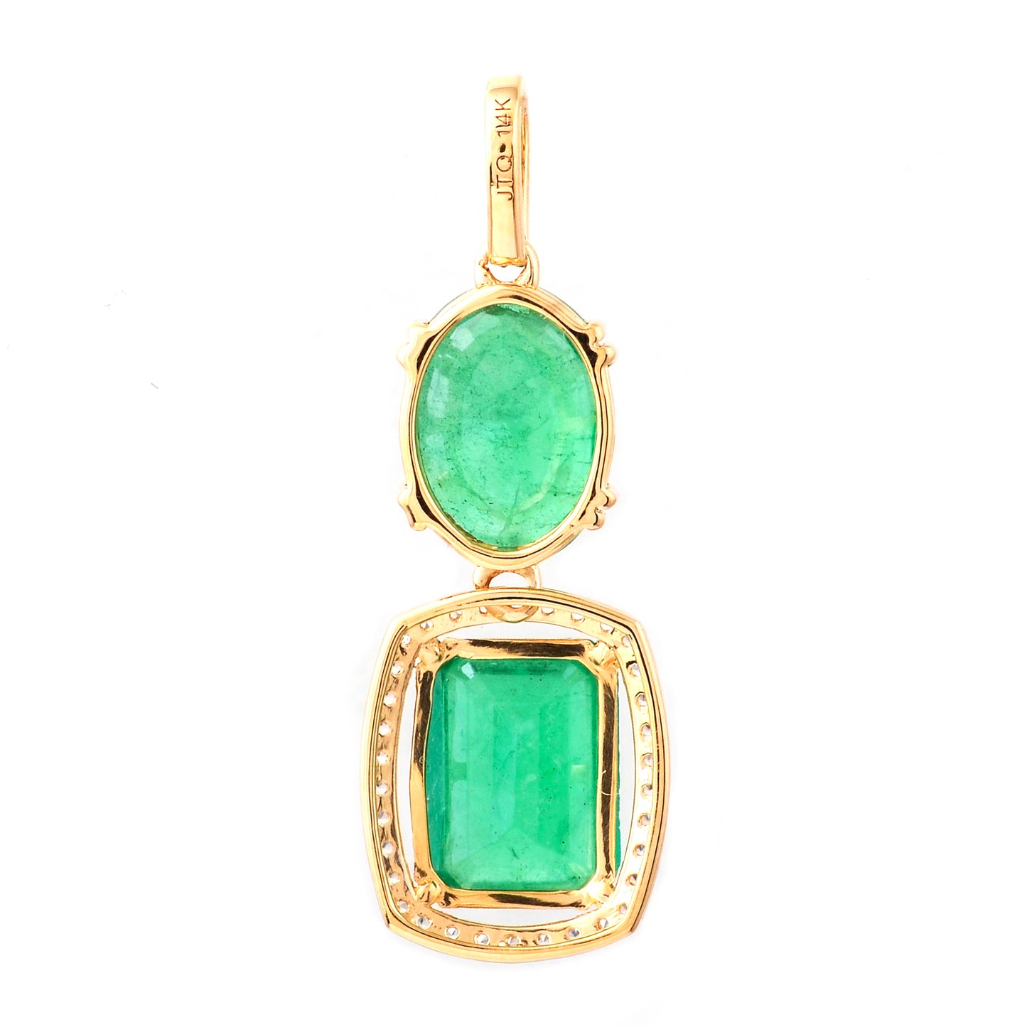 3.31 Ct Oval Mixed Cut, Octagon Step Cut Natural Emerald 14K Gold Pendant