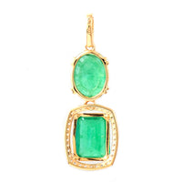 3.31 Ct Oval Mixed Cut, Octagon Step Cut Natural Emerald 14K Gold Pendant
