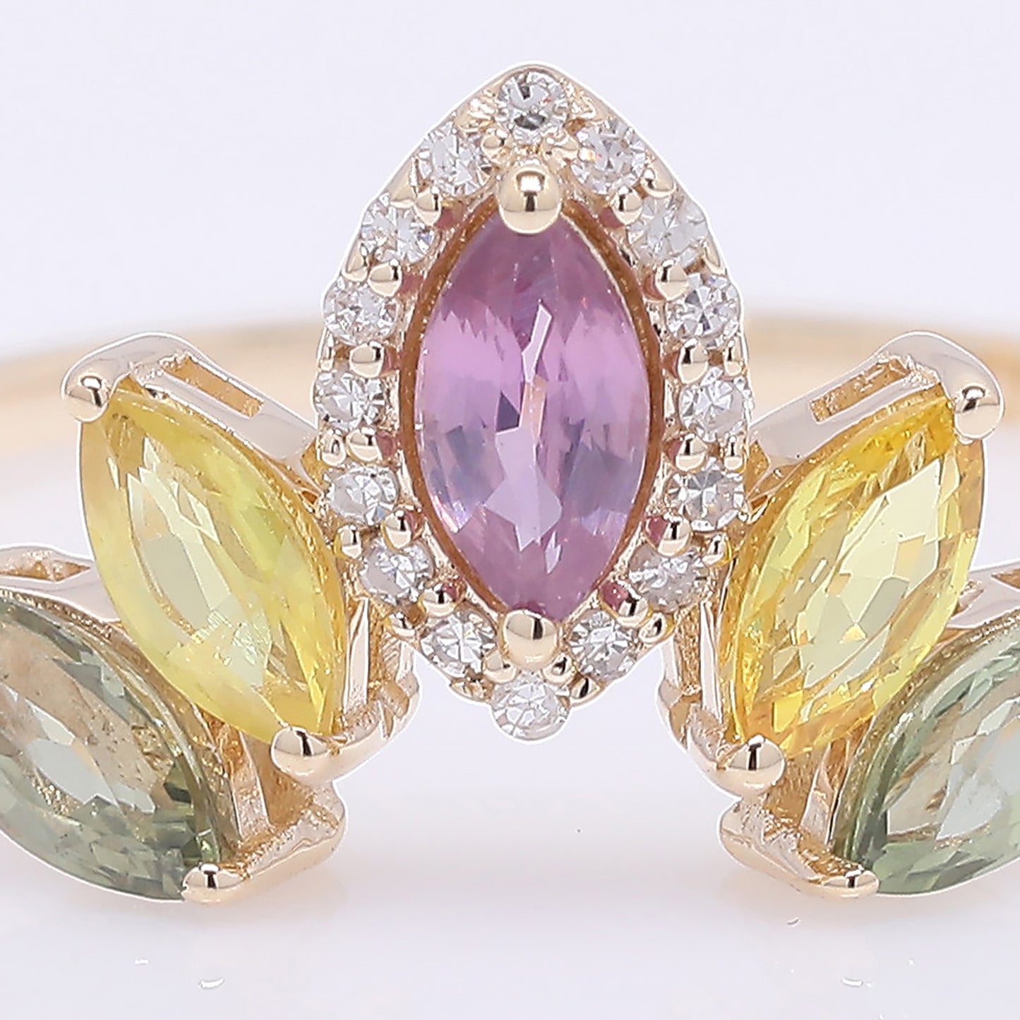 1.09 Ct Marquise Mixed Cut Natural Multi-Coloured Sapphire 14K Gold Ring