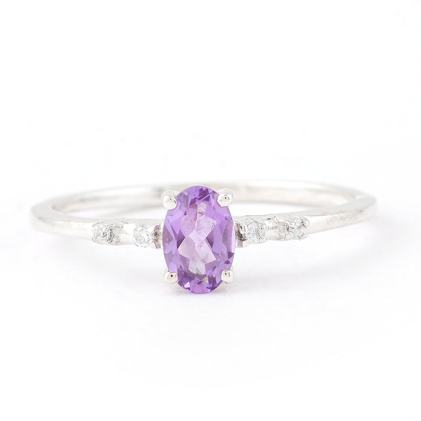 0.47 Ct Oval Amethyst, Cubic Zirconia, 925 Sterling Silver Ring