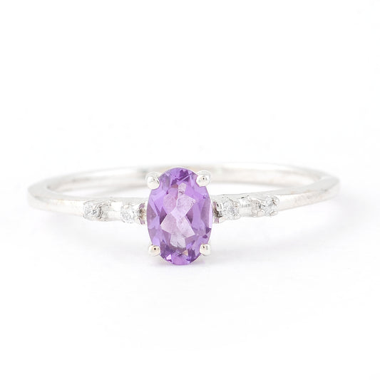 0.47 Ct Oval Amethyst, Cubic Zirconia, 925 Sterling Silver Ring