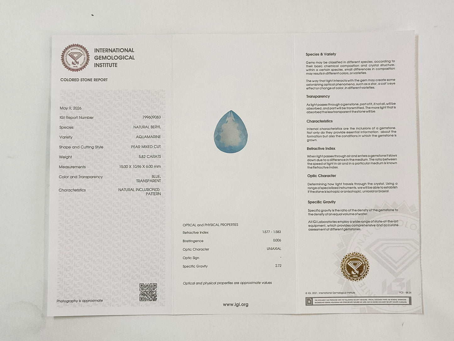 5.82 Natural Beryl Aquamarine Pear Mixed Cut Gemstone