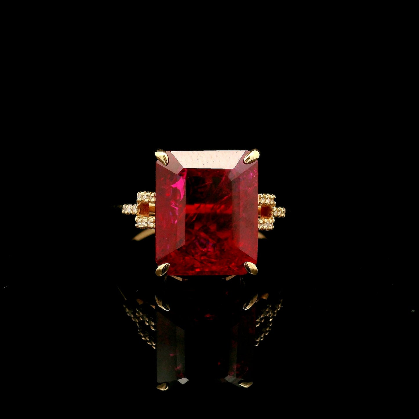 8.50 Ct Emerald Cut Lab Grown Ruby 14K Gold Ring