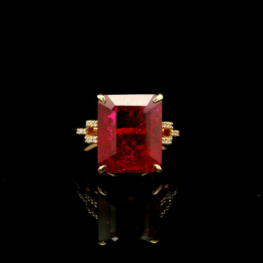 8.50 Ct Emerald Cut Lab Grown Ruby 14K Gold Ring