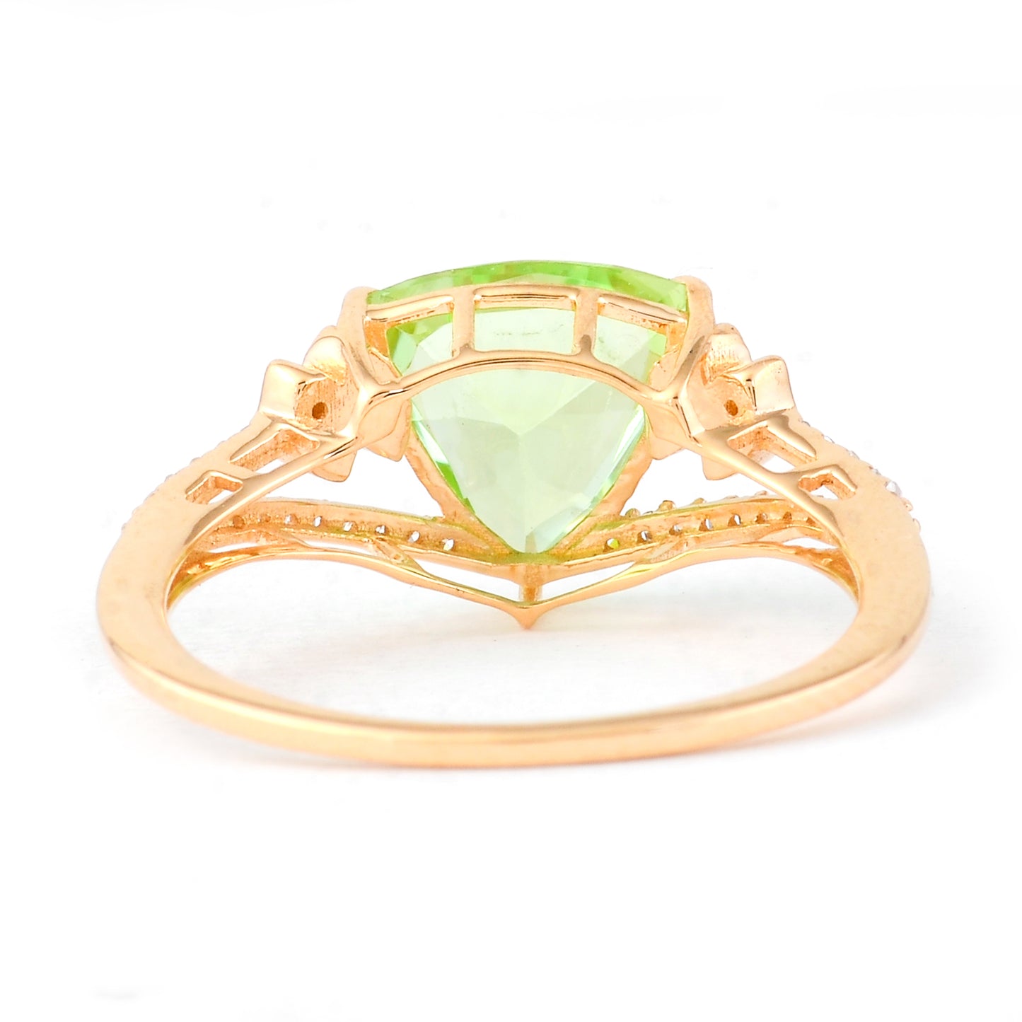 2.32 Ct Triangle Mixed Cut Natural Peridot 14K Gold Ring