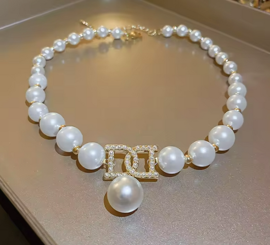 Imitation Pearl Gold Plated Brass Necklace